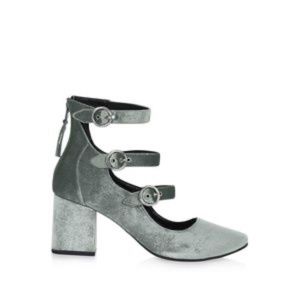 Topshop Jojo Multi Buckle Gray Velvet Shoes Size 37 / 6.5
